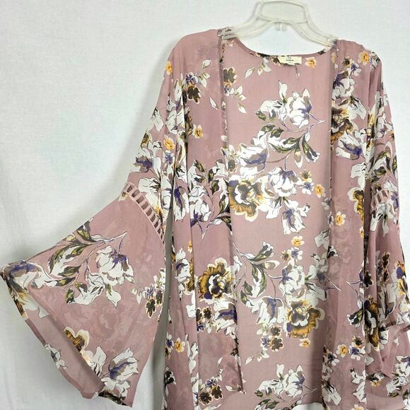 Entro M Mauve Floral Bell Sleeve Open Kimono - Picture 3 of 8